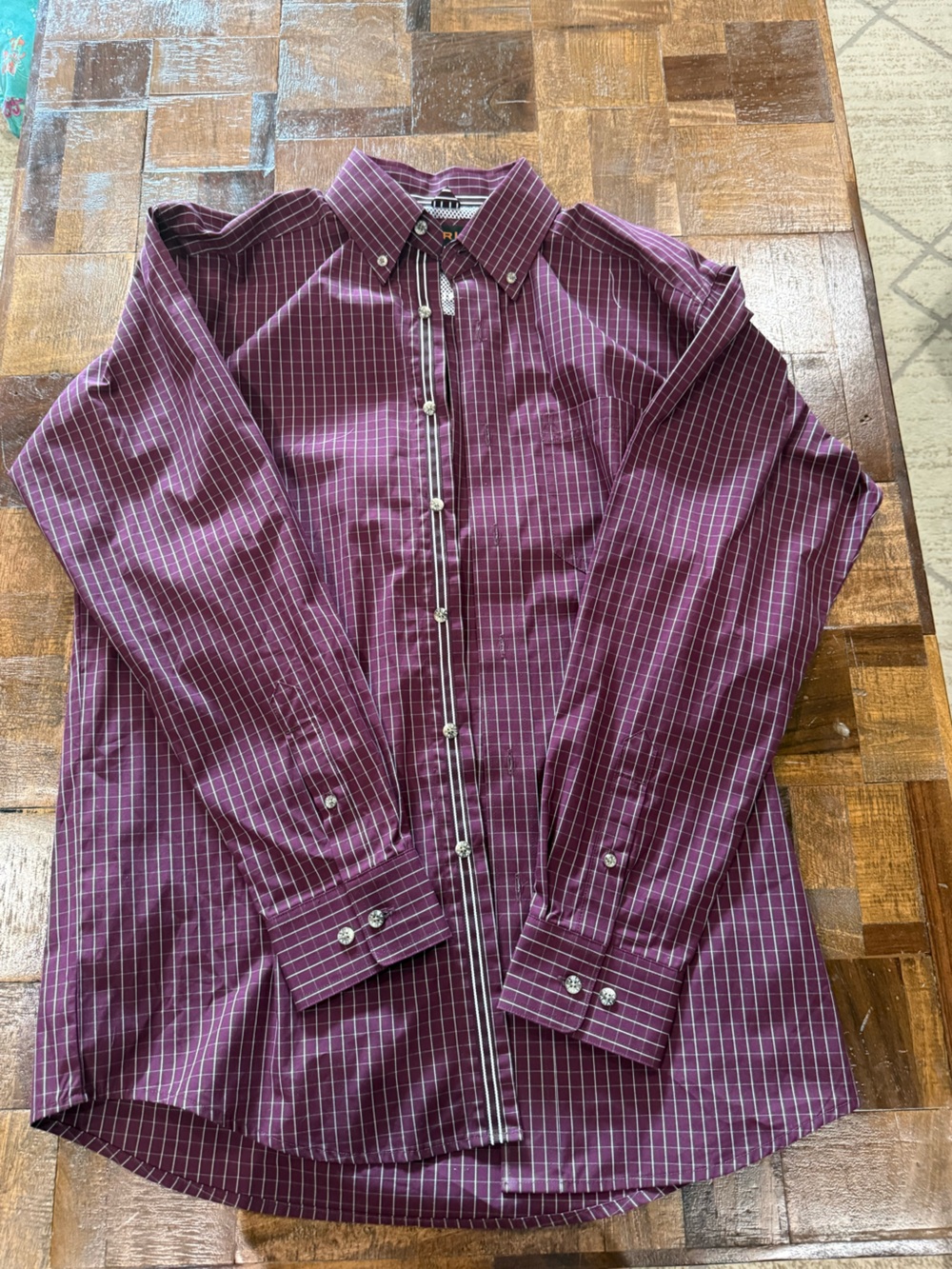 Ariat Men's Maroon Windowpane Dress Shirt